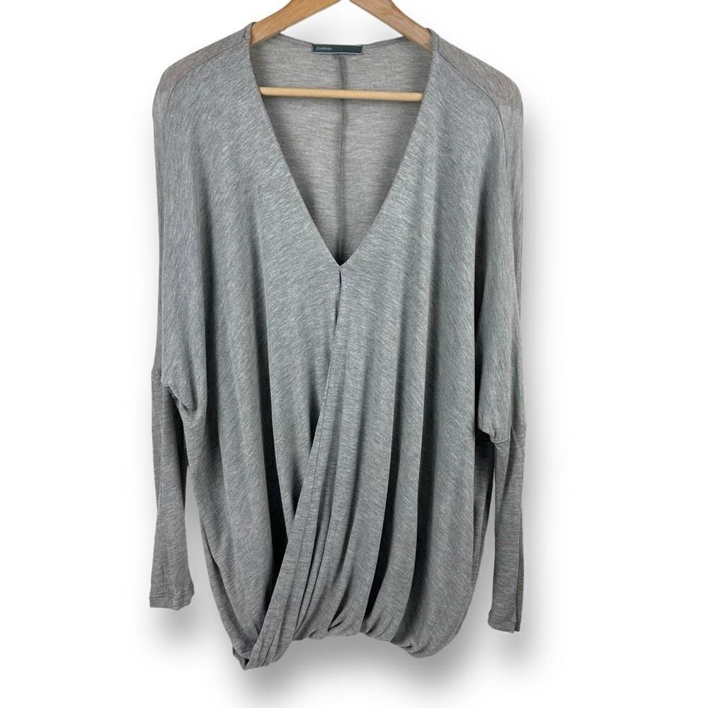 Cherish Women's Size M Vneck Wrap Sweater Gray Lightweight Flowy Draped‎ Tunic